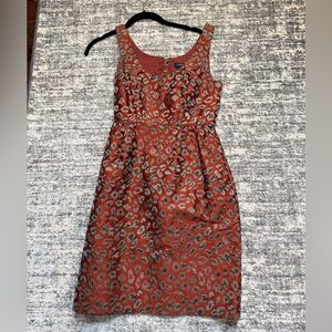 JCrew Rust Brocade Sleeveless Leopard Print Dress with Pockets.